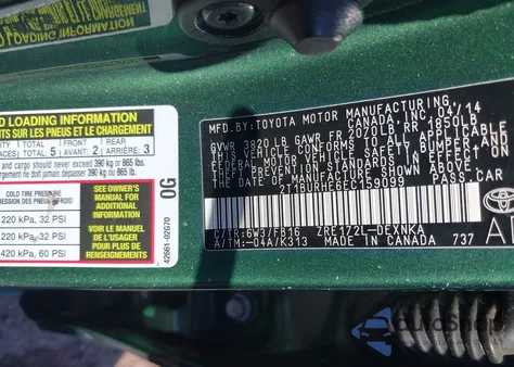 2014 Toyota Corolla L/Le/Le Pls/Prm/S/S Pls z USA, uszkodzony, nr VIN 2T1BURHE6EC159099